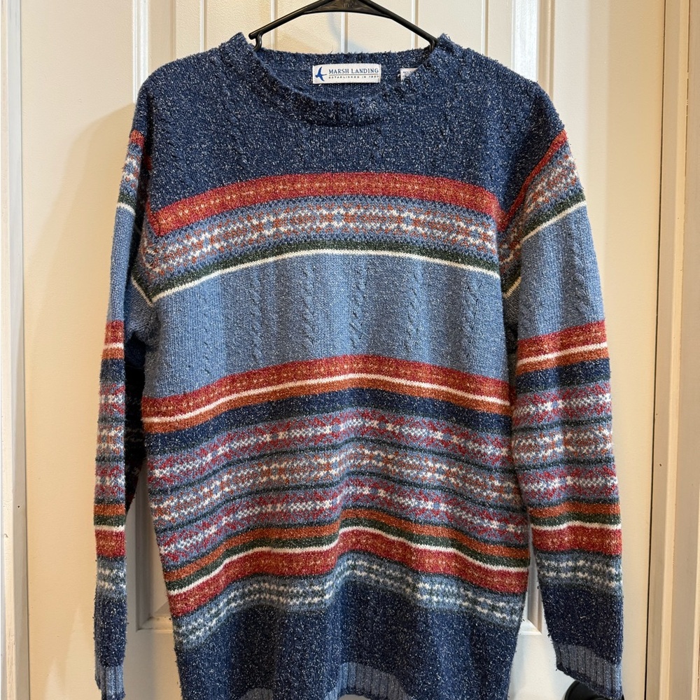 90’s Vintage Marsh Landing Men's Multicolor Striped Crewneck Sweater